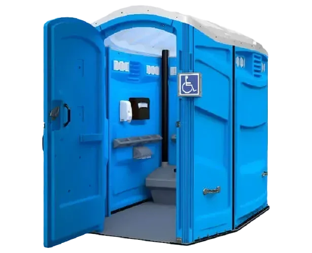 ADA compliant handicap accessible portable toilet with handrails
